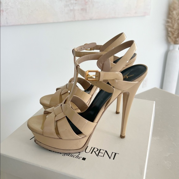 Yves Saint Laurent Shoes - Saint Laurent tribute 105 platform heels in nude patent leather size 37.5